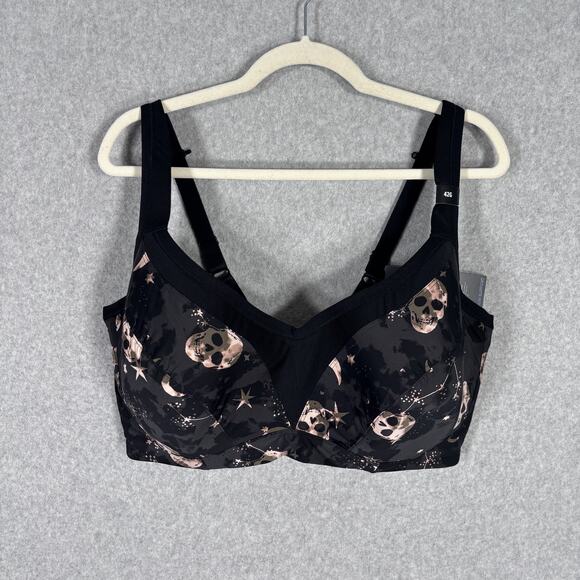 Torrid Sports Bra 42G Skulls Stars Gold Underwire Racerback Medium Impact Padded - Picture 1 of 15